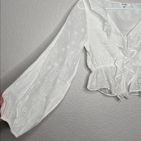 NEW Frame Ruffle-Front Eyelet Top White Raime Cotton Size XS Feminine Western - Picture 3 of 8